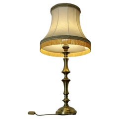 Tall Turned Column Brass Table Lamp, with Oversize Shade