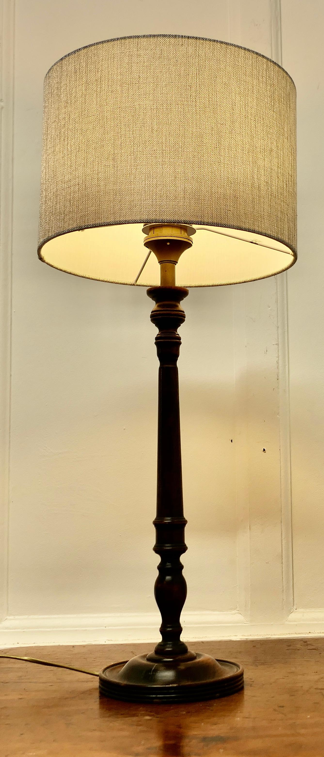 Art Deco Tall Turned Dark Wood Table Lamp    For Sale