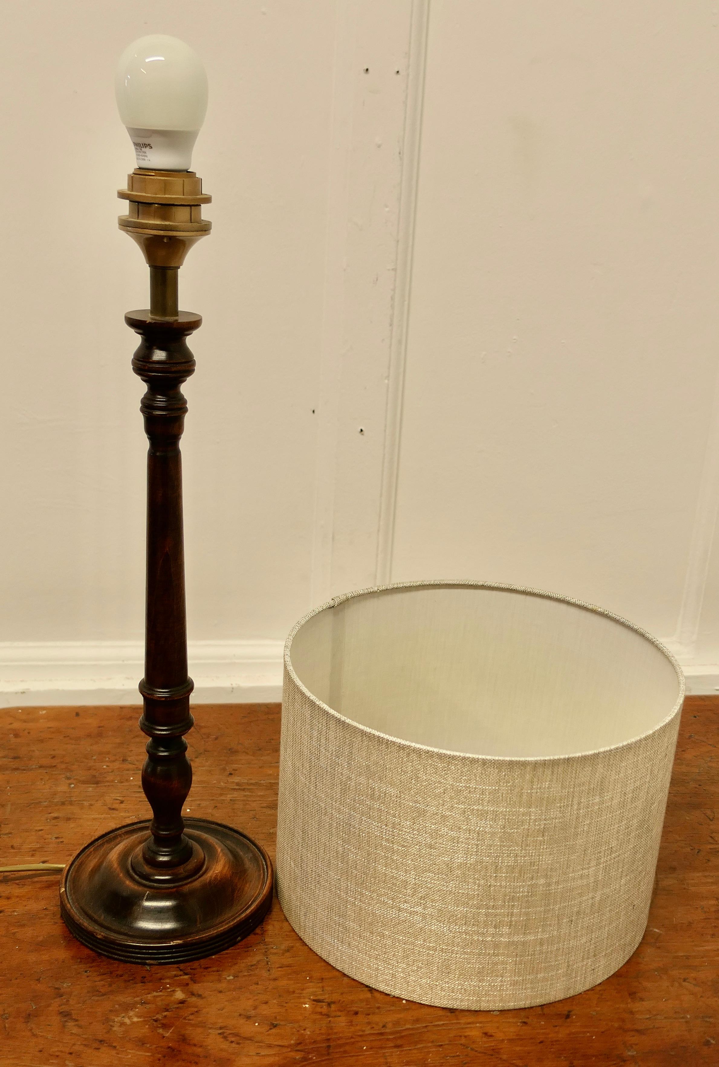 Tall Turned Dark Wood Table Lamp    For Sale 1