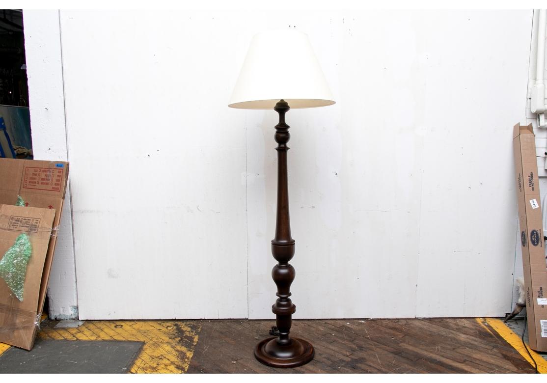 American Classical Tall Turned Wood Floor Lamp For Sale