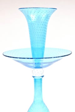 Tall Turquoise Glass Centerpiece Epergne, Hand Blown Custom Colors Available