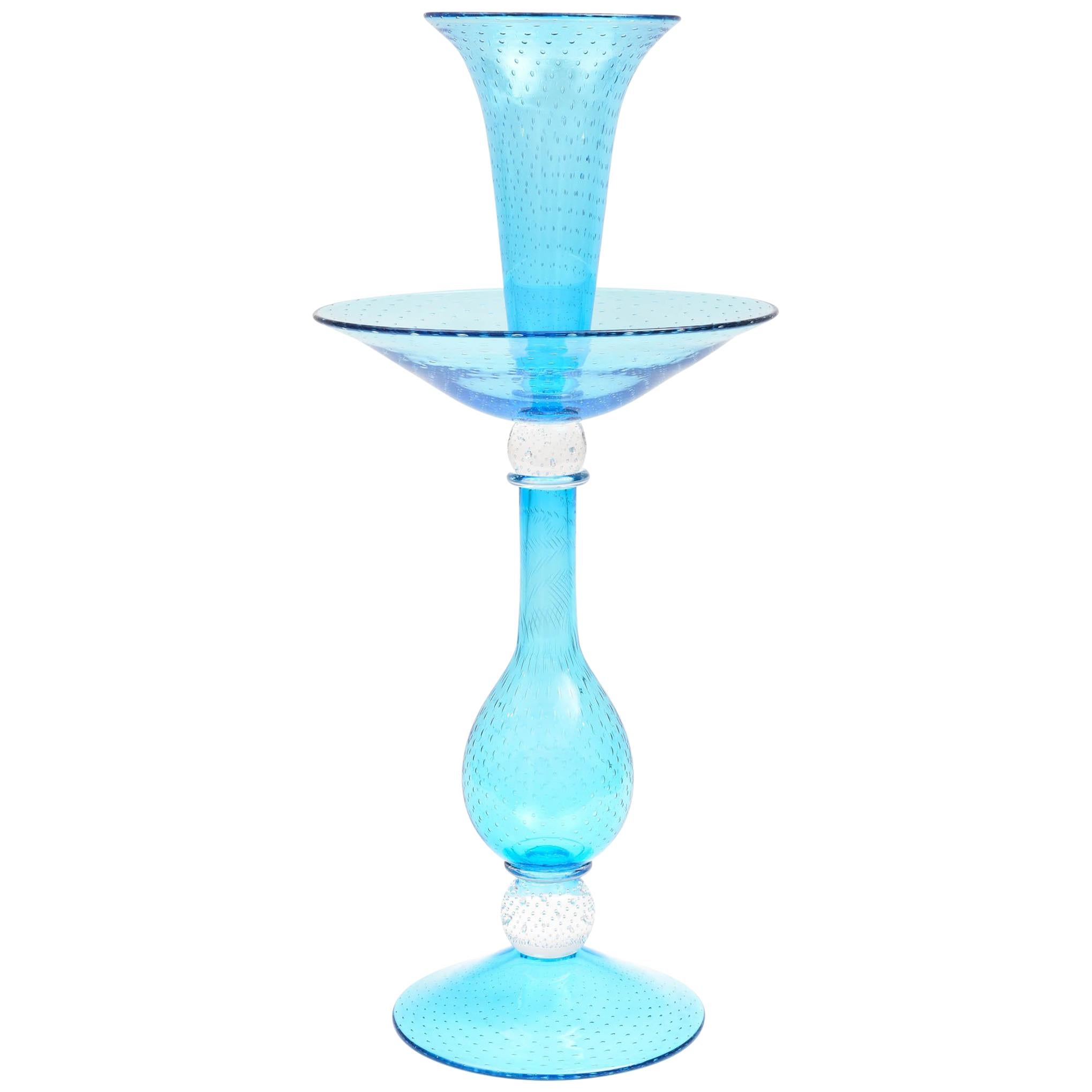 Tall Turquoise Glass Centerpiece Epergne, Hand Blown Custom Colors Available