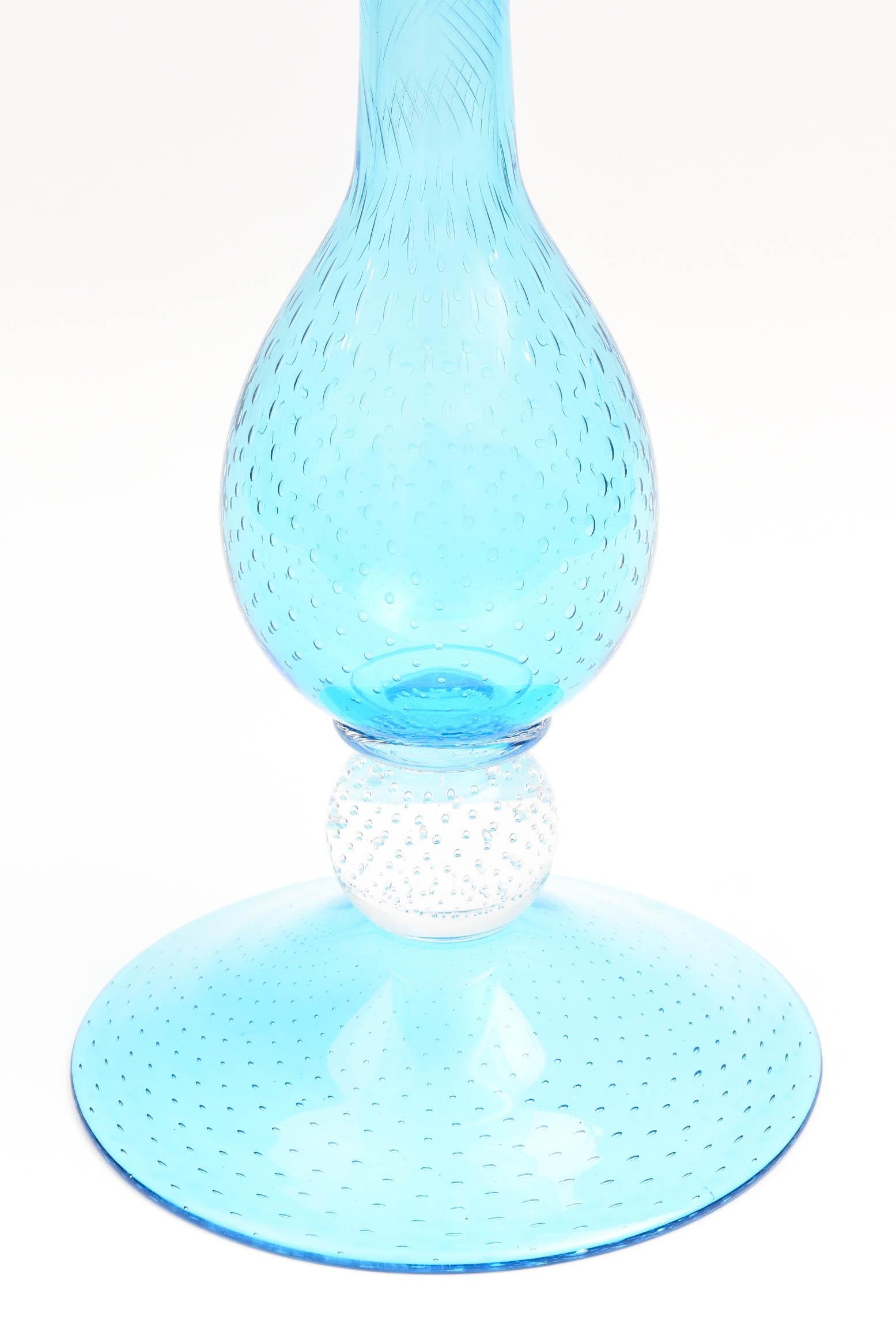 American Tall Turquoise Glass Centrepiece Epergne, Handblown Custom Colors Available