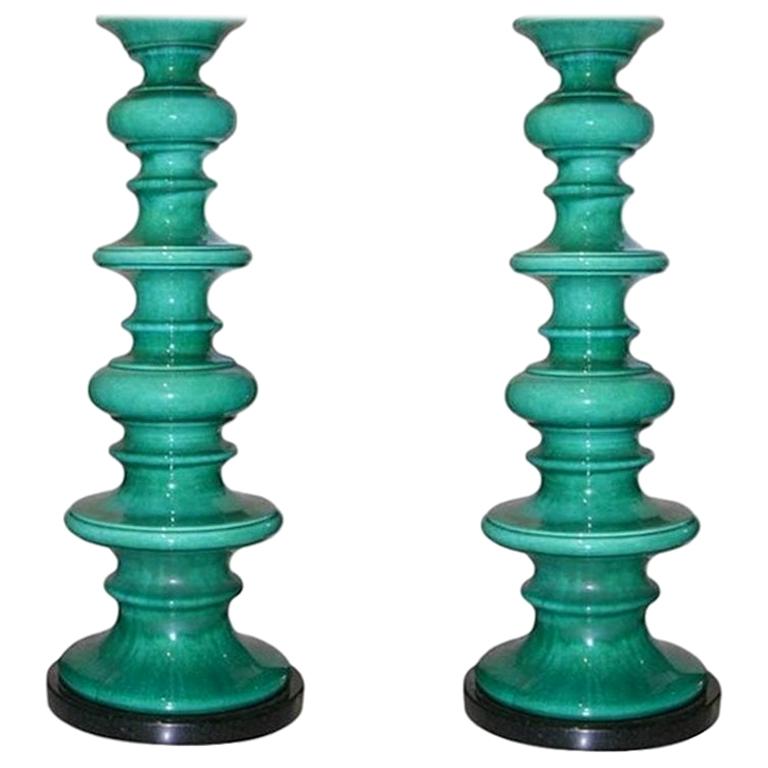 Tall Turquoise Porcelain Table Lamps