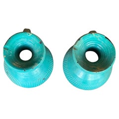 Grand vase marocain vintage turquoise à poignée (paire)