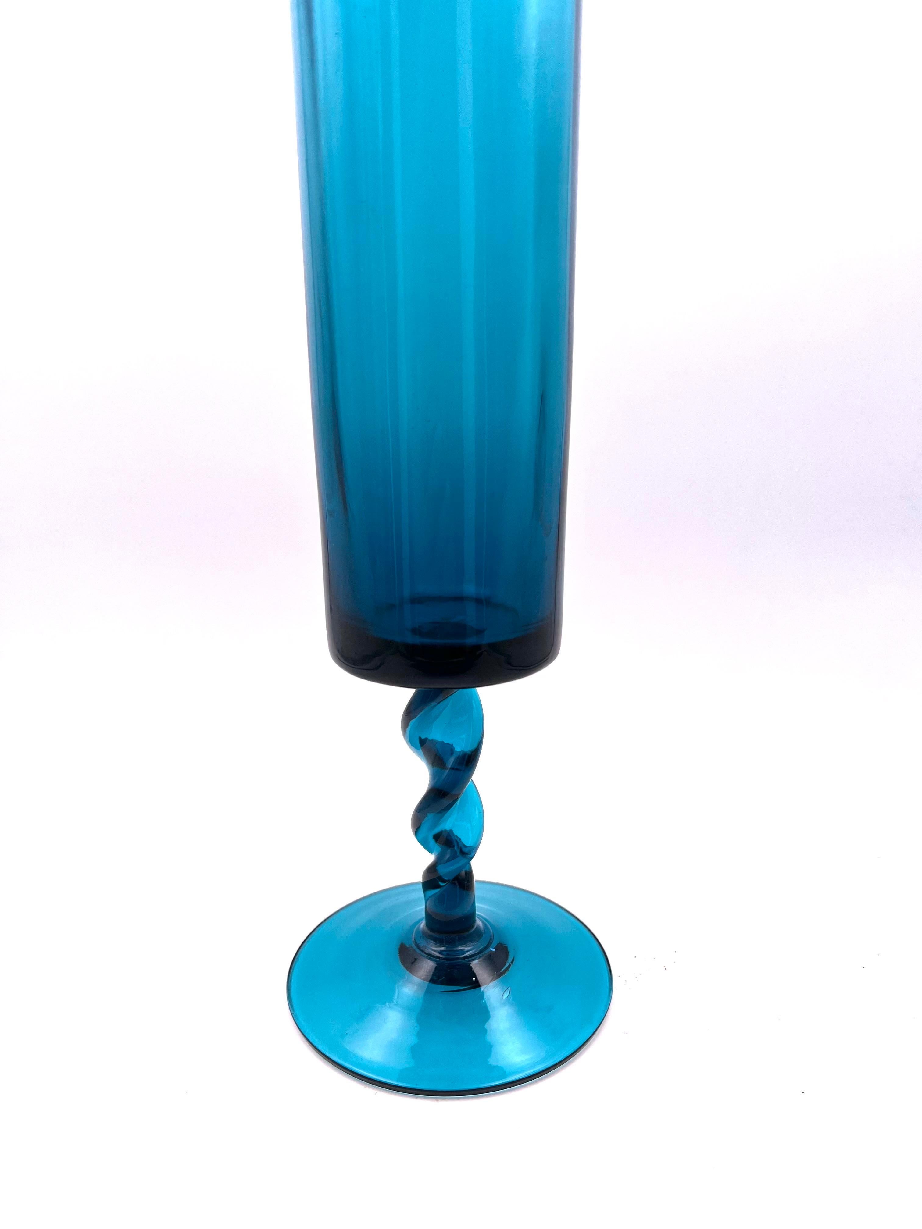 Italian Tall Twisted Empoli Glass Vase For Sale