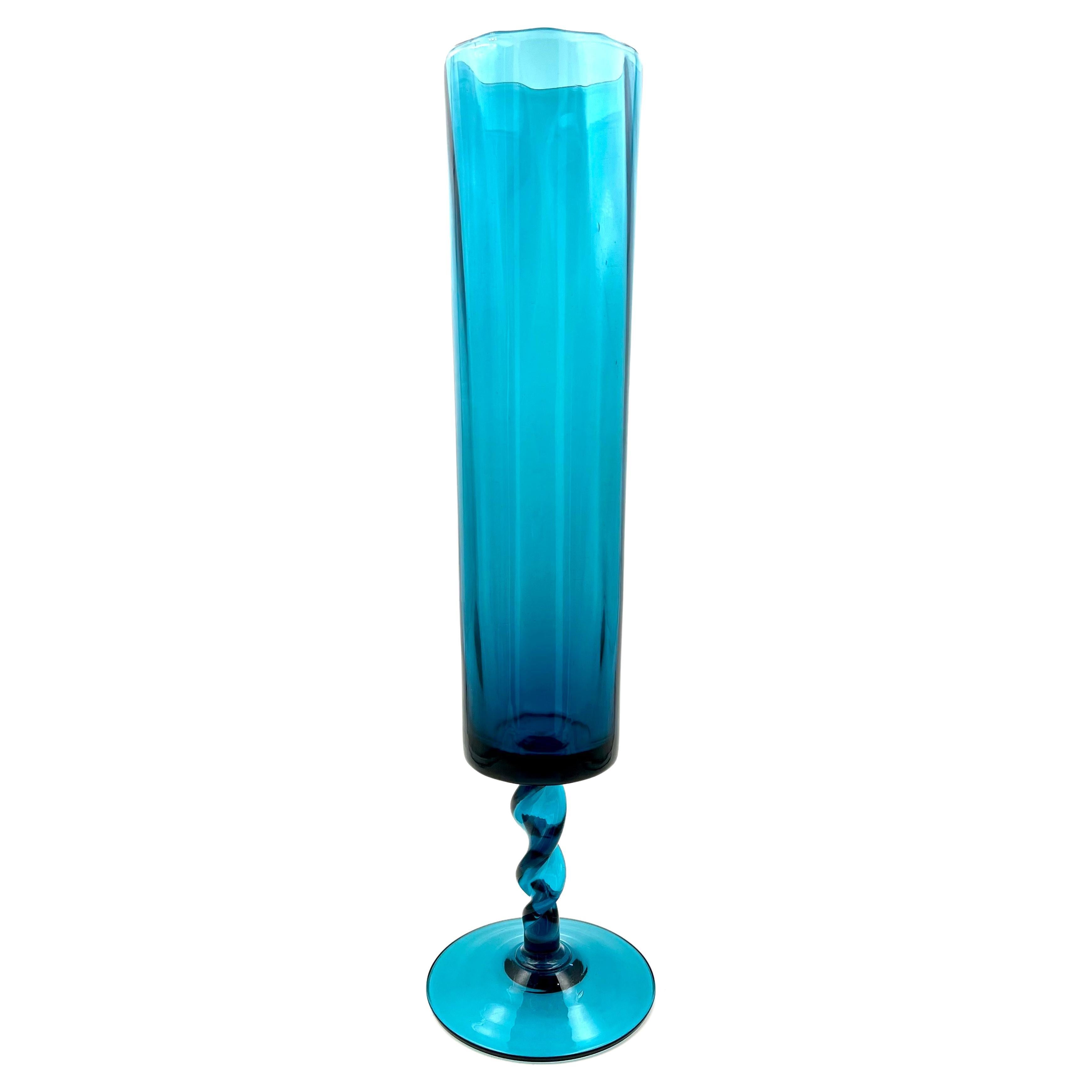 Tall Twisted Empoli Glass Vase For Sale