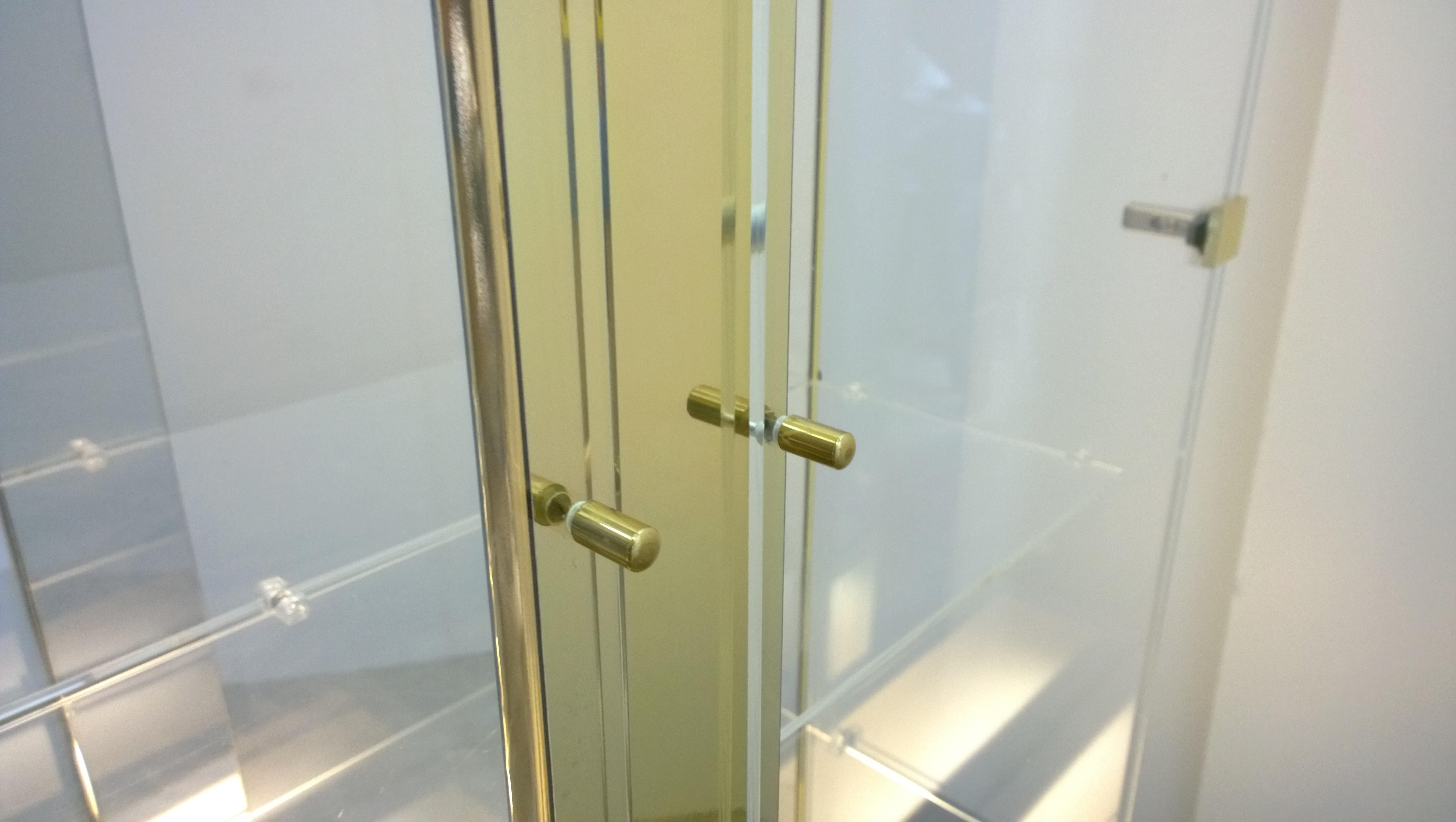 Tall Two-Door Tall Cabinet w/ Lucite, Brass, Wood & Reflective Gold Plastic In Good Condition In Houston, TX