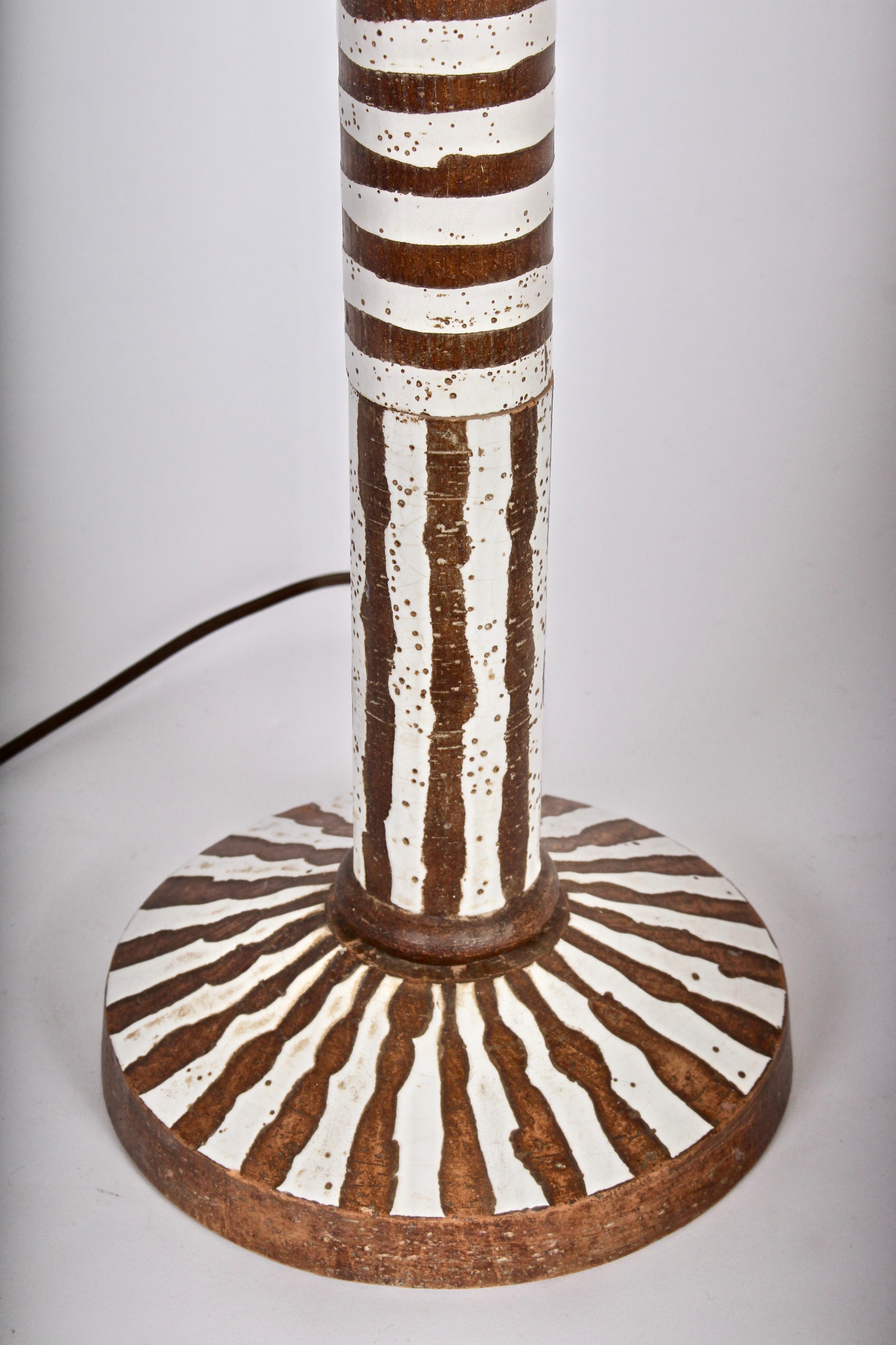 Tall Ugo Zaccagnini Hand Painted Brown and White Stripe Table Lamp, circa 1960 3