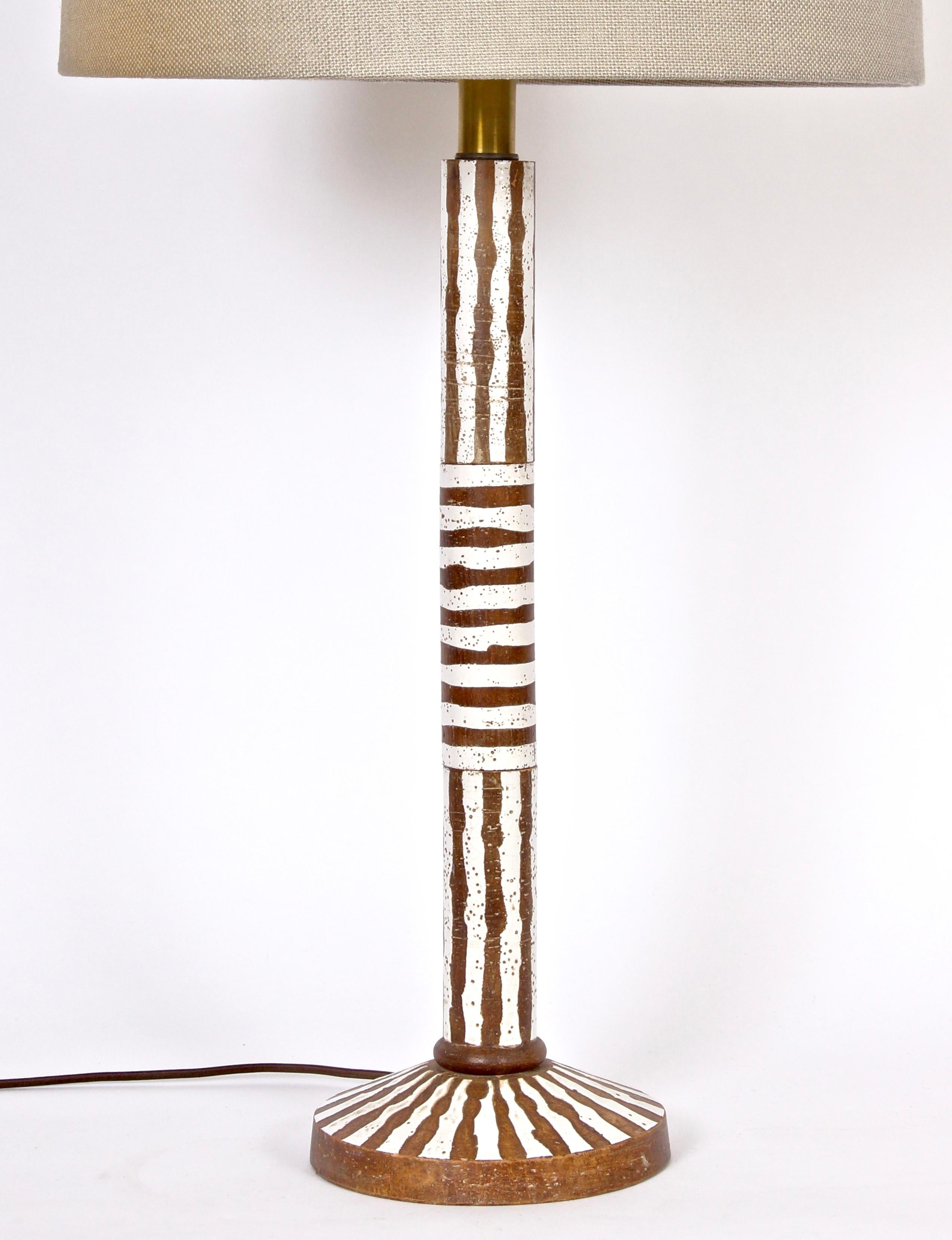 Tall Ugo Zaccagnini Hand Painted Brown and White Stripe Table Lamp, circa 1960 6