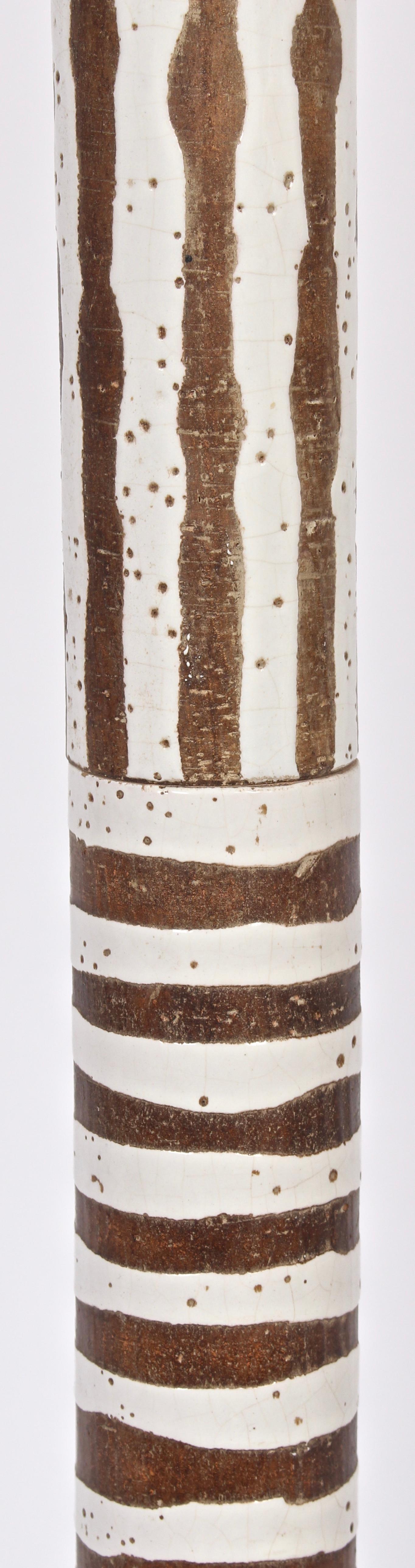 Tall Ugo Zaccagnini Hand Painted Brown and White Stripe Table Lamp, circa 1960 In Good Condition In Bainbridge, NY