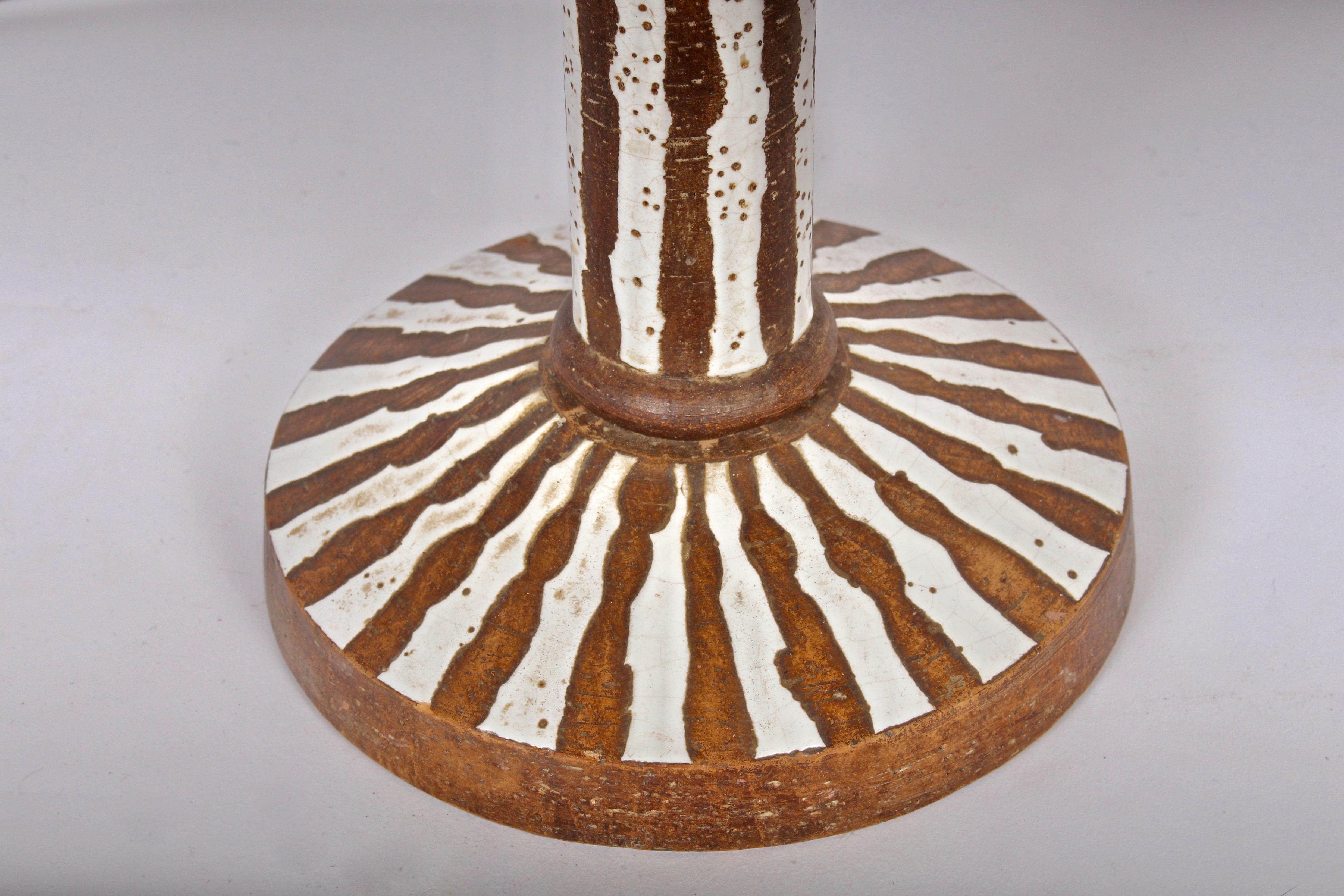 Tall Ugo Zaccagnini Hand Painted Brown and White Stripe Table Lamp, circa 1960 1