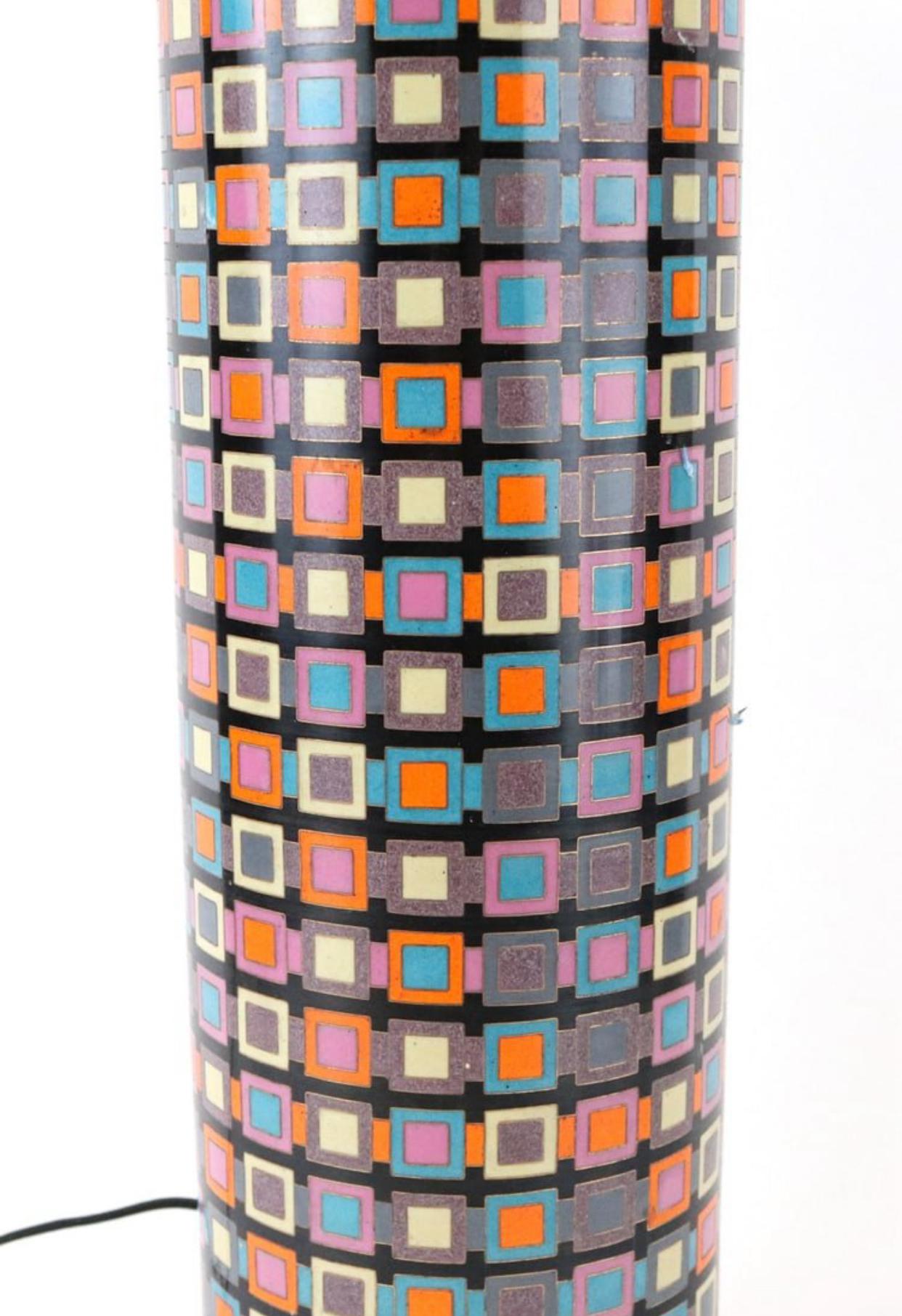 American Tall Cloisonné Geometric Patterned Table Lamp in the Style of Fabienne Jouvin For Sale