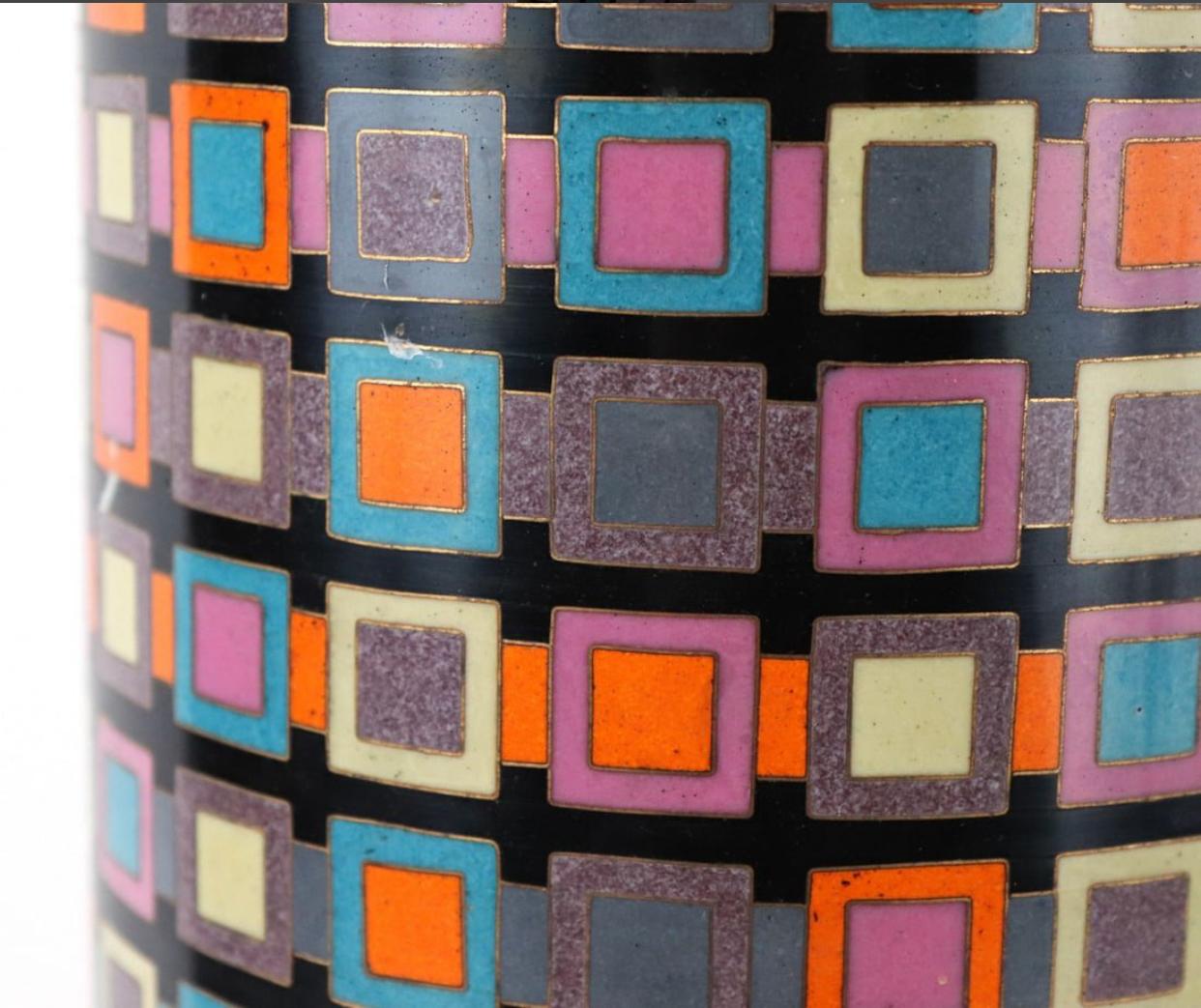 Tall Cloisonné Geometric Patterned Table Lamp in the Style of Fabienne Jouvin In Good Condition For Sale In Chicago, IL