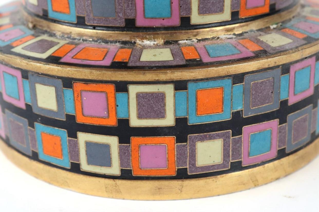 Late 20th Century Tall Cloisonné Geometric Patterned Table Lamp in the Style of Fabienne Jouvin For Sale