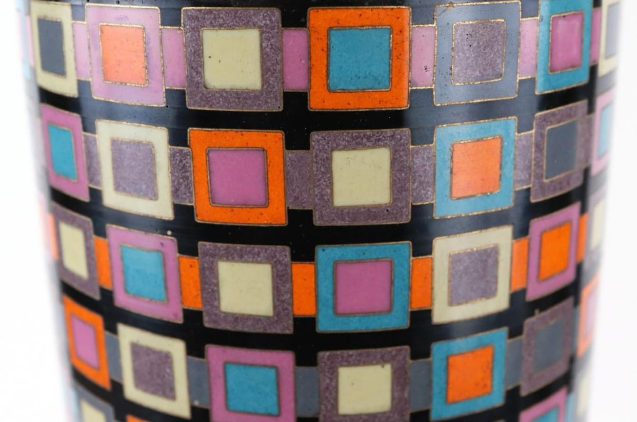 Tall Cloisonné Geometric Patterned Table Lamp in the Style of Fabienne Jouvin For Sale 1