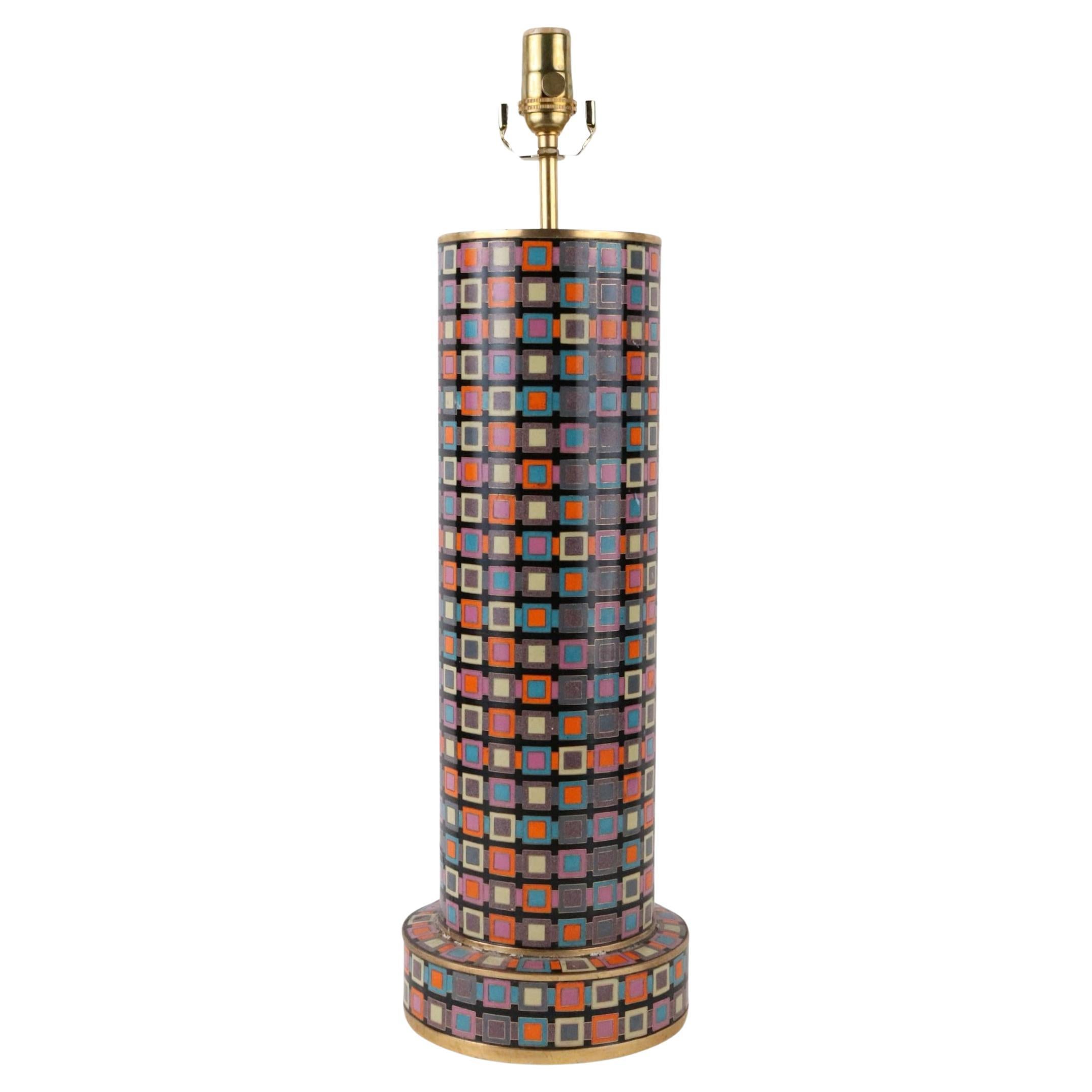 Tall Cloisonné Geometric Patterned Table Lamp in the Style of Fabienne Jouvin