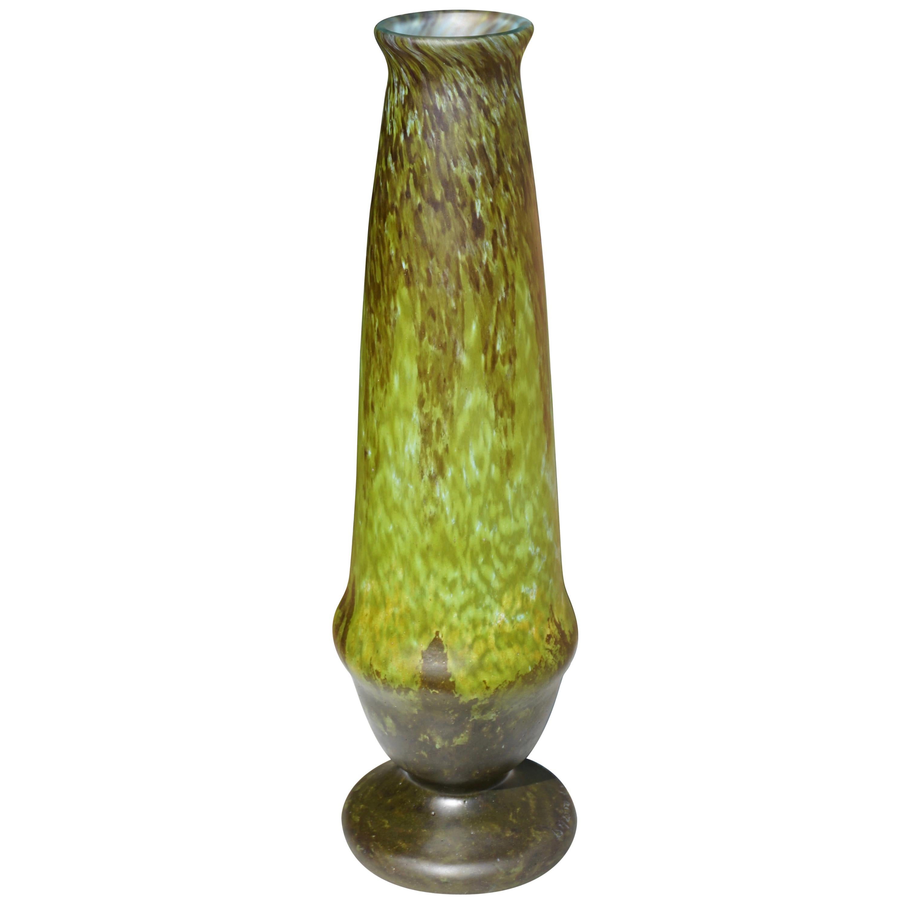 Tall Varigated Art Deco Daum Nancy Green Vase, 1920 at 1stDibs
