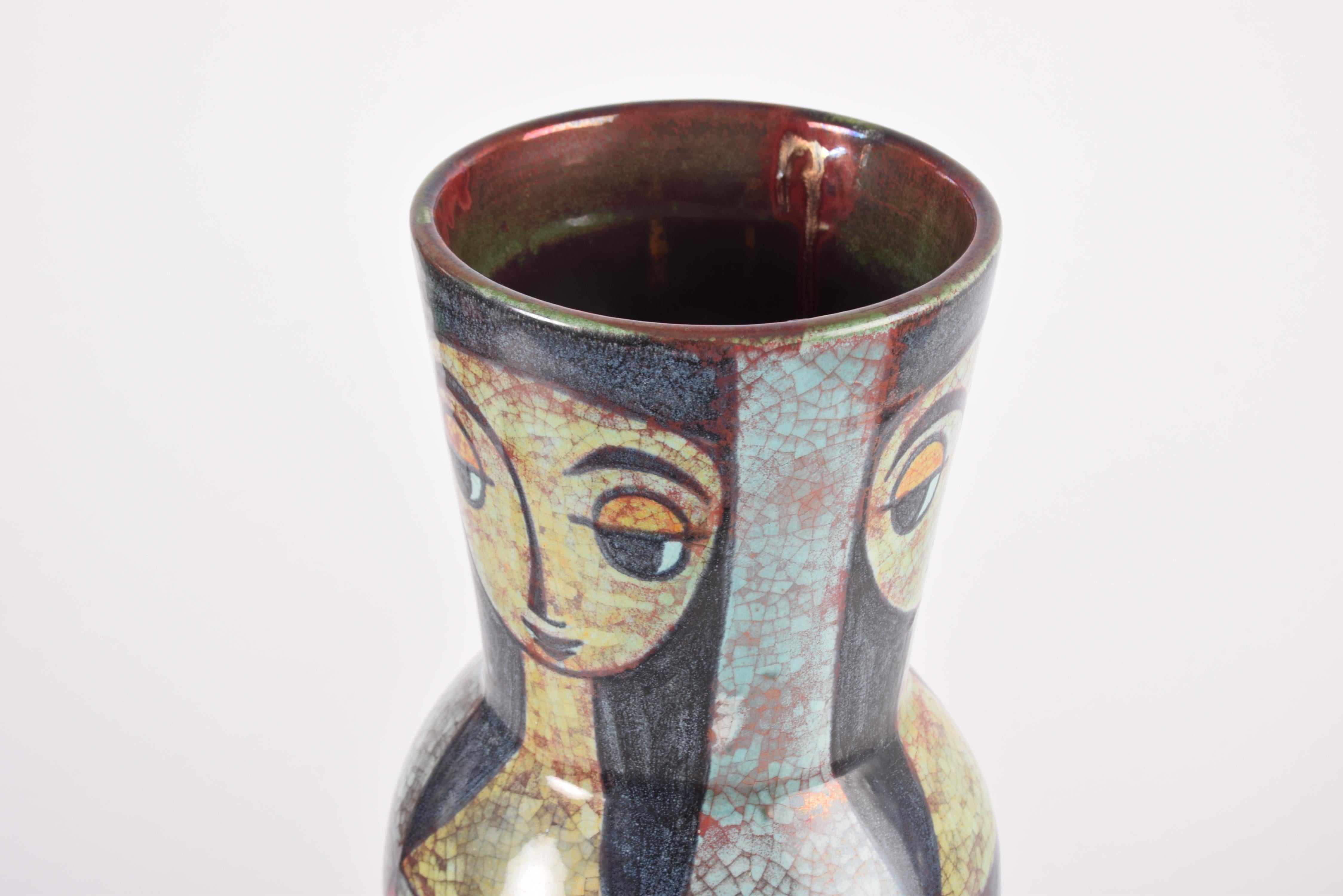 Ceramic Tall Vase by Marianne Starck for MA&S Persia Glaze Colorful Decor, Danish 1960s For Sale