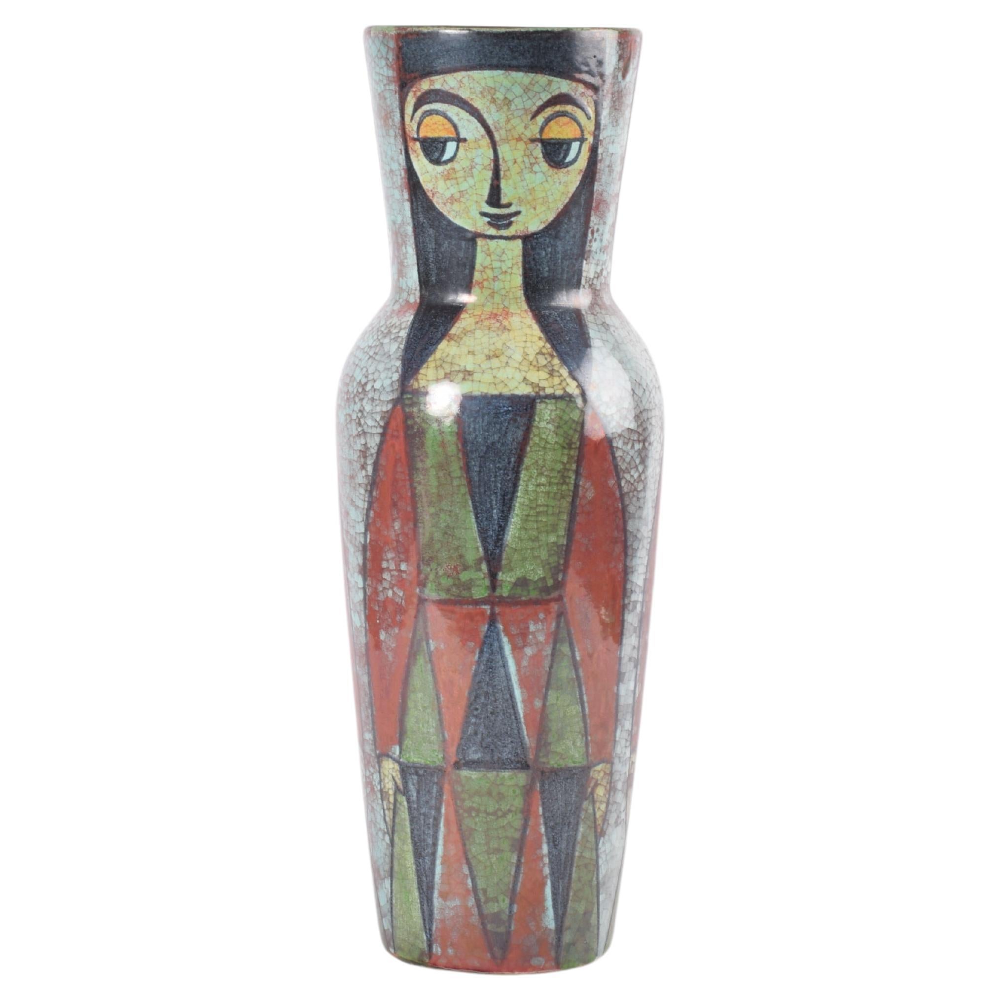 Große Vase von Marianne Starck für MA&S Persia Glasur, farbenfrohes Dekor, dänisch, 1960er Jahre