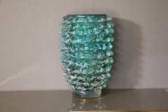 Tall Vase in Blue-Green Iridescent Murano Glass with Rostrato Spikes Decor