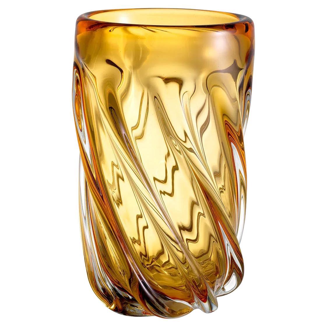Tall Vase in Mouth-Blown Yellow Glass.