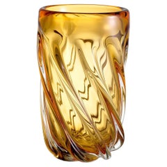 Tall Vase in Mouth-Blown Yellow Glass.