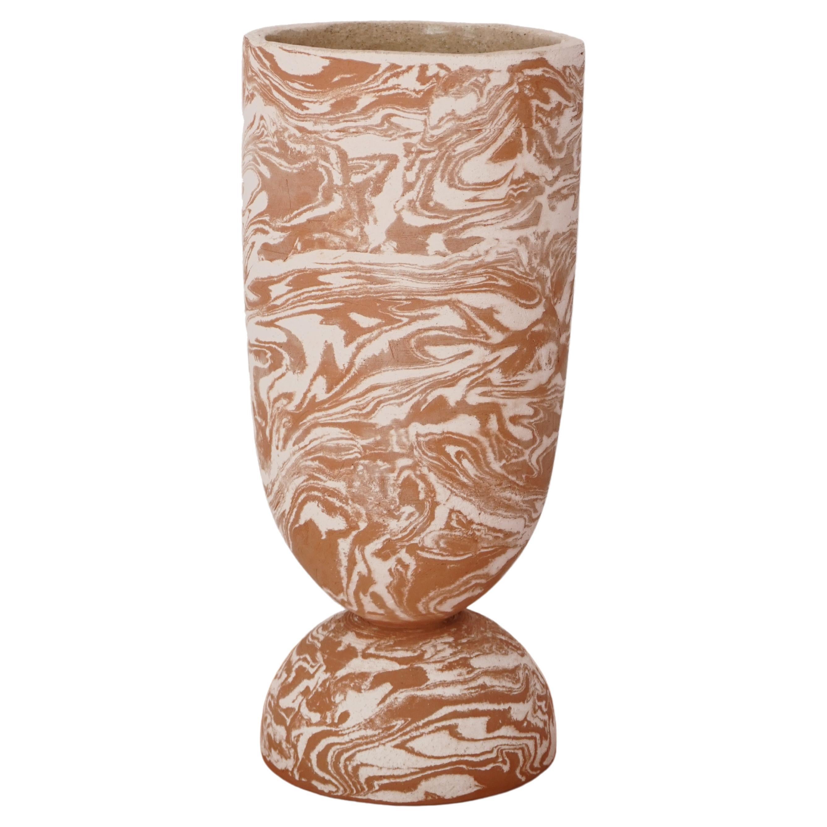 Tall Santa Vase made in Spain with Hand Marbled White and Terracotta Clay. For Sale