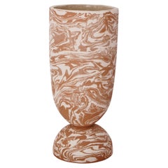 Tall Santa Vase made in Spain with Hand Marbled White and Terracotta Clay.