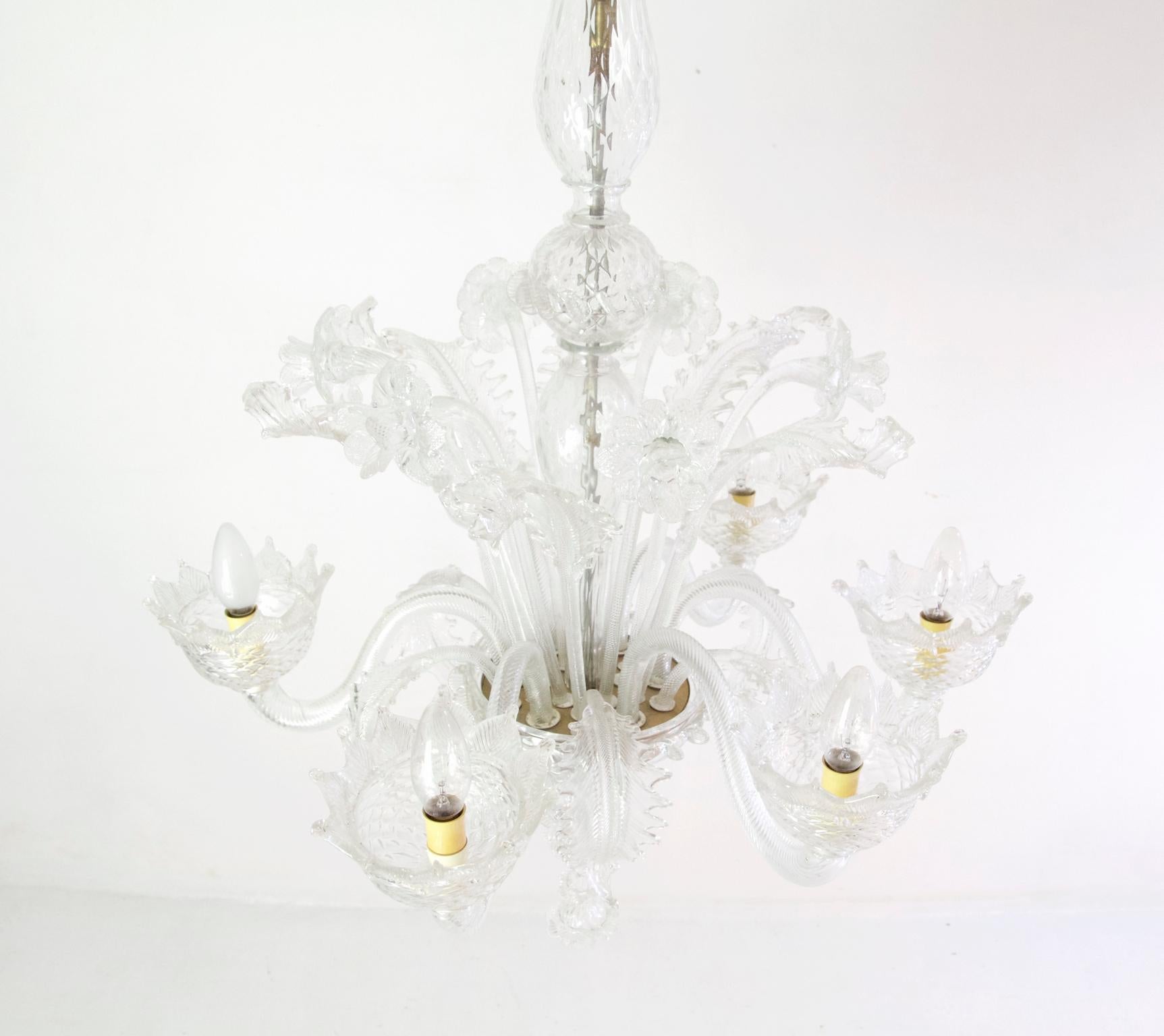 Murano Chandelier with Six Arms in Clear Glass, circa 1950 3