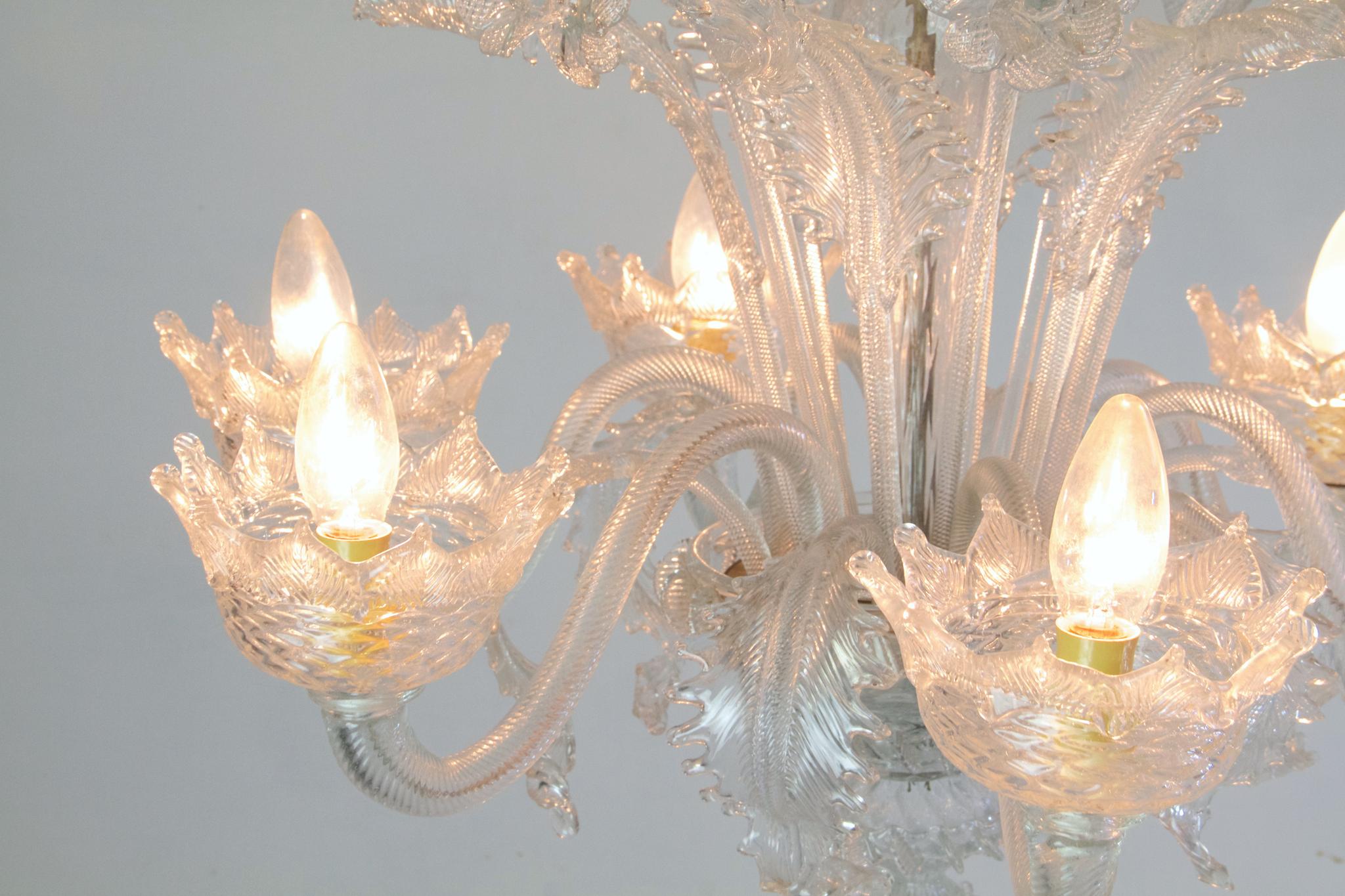 Murano Chandelier with Six Arms in Clear Glass, circa 1950 1