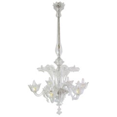 Murano Chandelier with Six Arms in Clear Glass, circa 1950