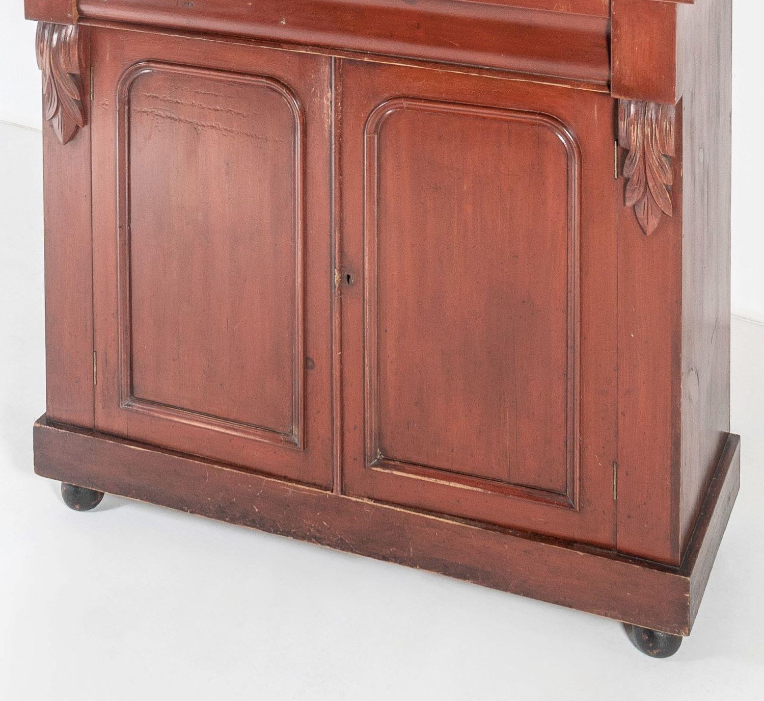 Tall Victorian Dresser Unit Bookcase with Original Glazing and Red Brown Lacquer For Sale 3