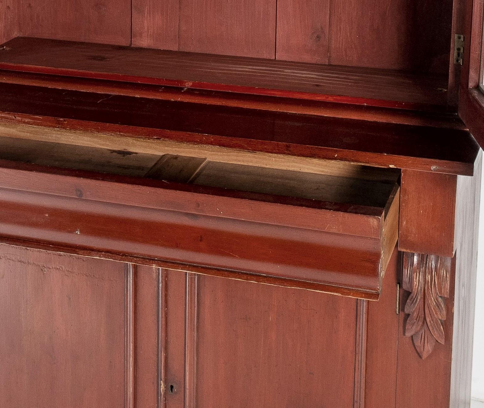 20th Century Tall Victorian Dresser Unit Bookcase with Original Glazing and Red Brown Lacquer For Sale