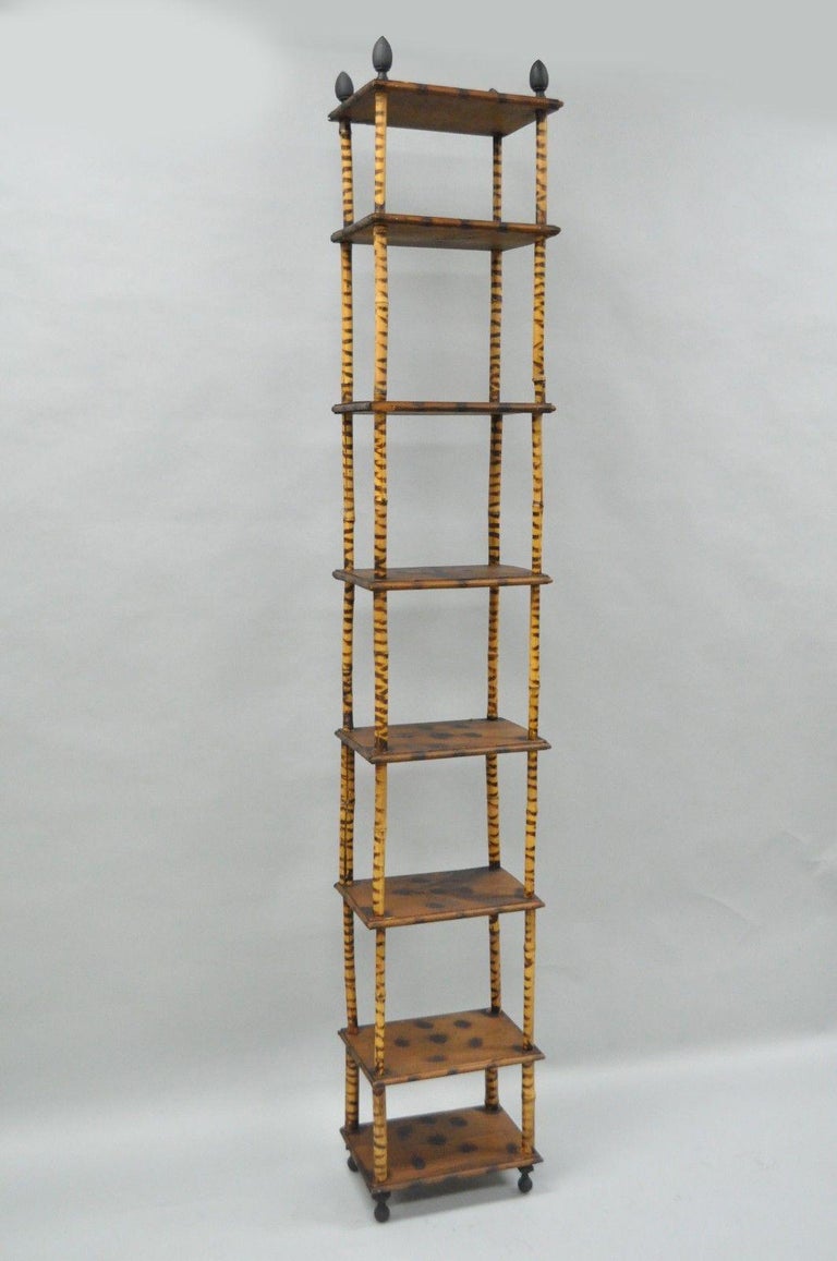 Tall Victorian English Charred Bamboo Stand Etagere Bookcase
