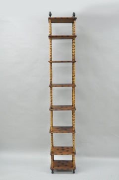 Tall Victorian English Charred Bamboo Stand Étagère Bookcase Narrow Shelf