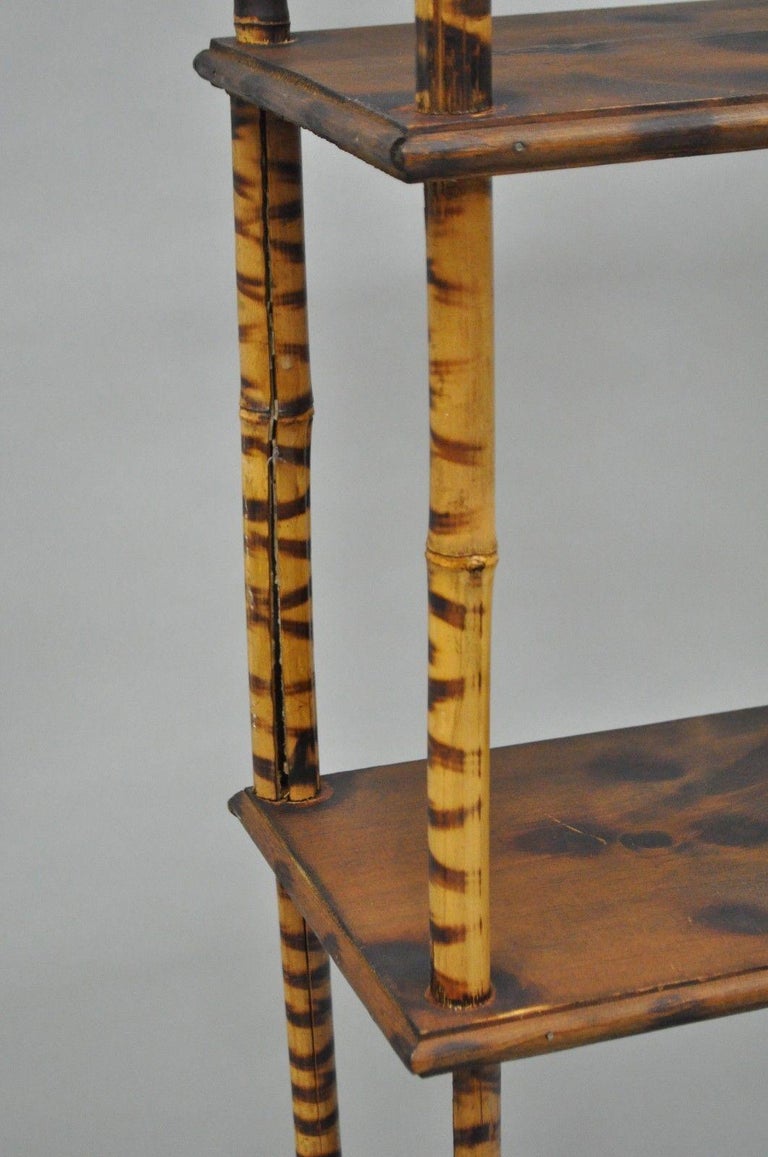 Tall Victorian English Charred Bamboo Stand Étagère Bookcase Narrow