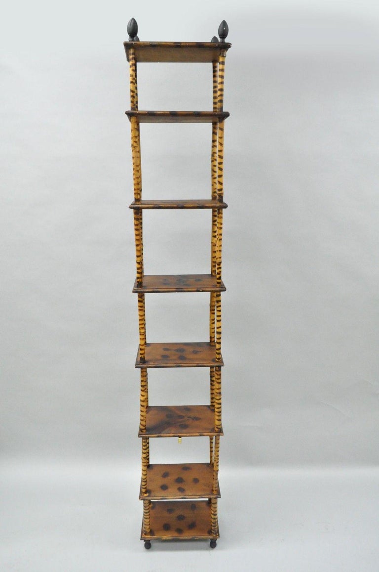 Tall Victorian English Charred Bamboo Stand Étagère Bookcase Narrow