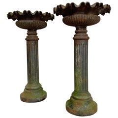 Tall Victorian Fluted Urns with Reeded Columns
