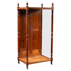 Tall Victorian Oak Rolling Glass Display Cabinet