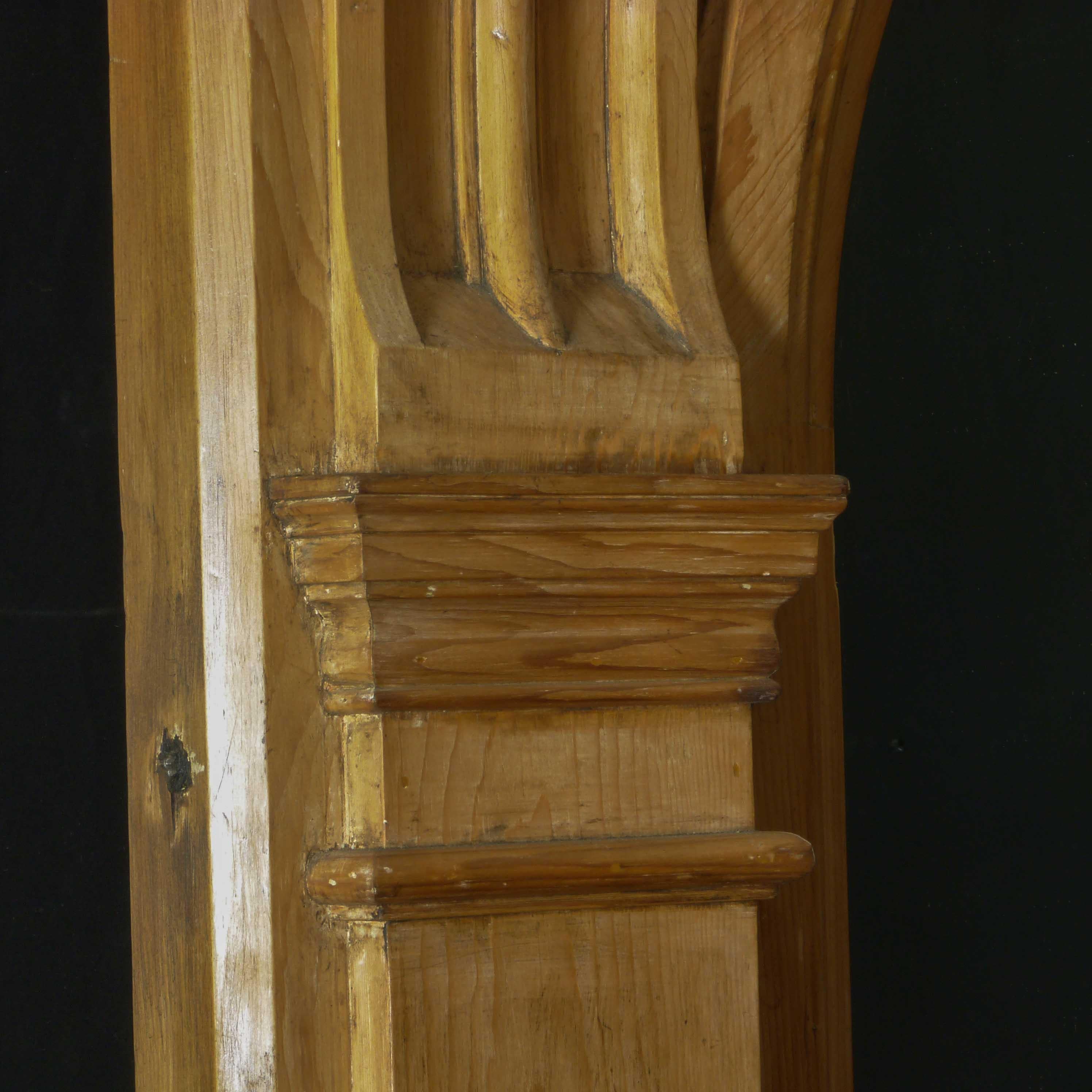This antique pine surround was originally a fine Victorian doorway which, many years ago has been salvaged and made into a superb and large architectural mirror. With only two small areas showing a loss of silvering( centre right and bottom right)