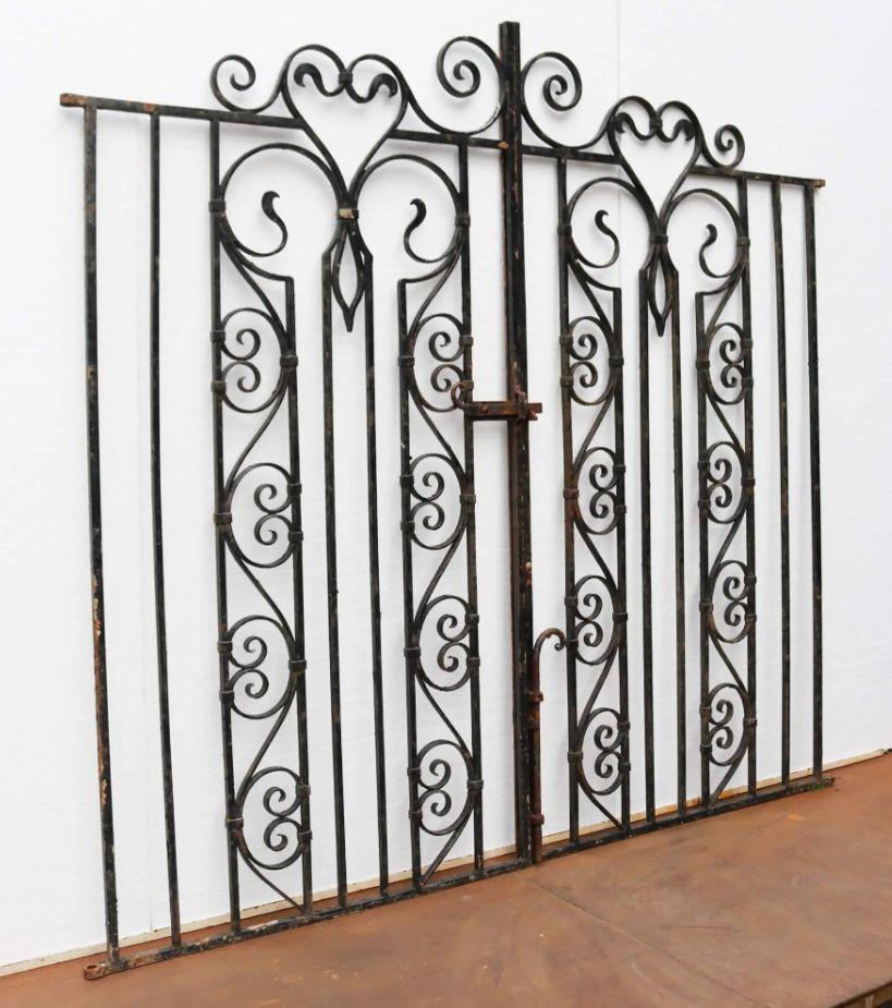 Edwardian Tall Victorian Style Wrought Iron Garden Side Gates For Sale