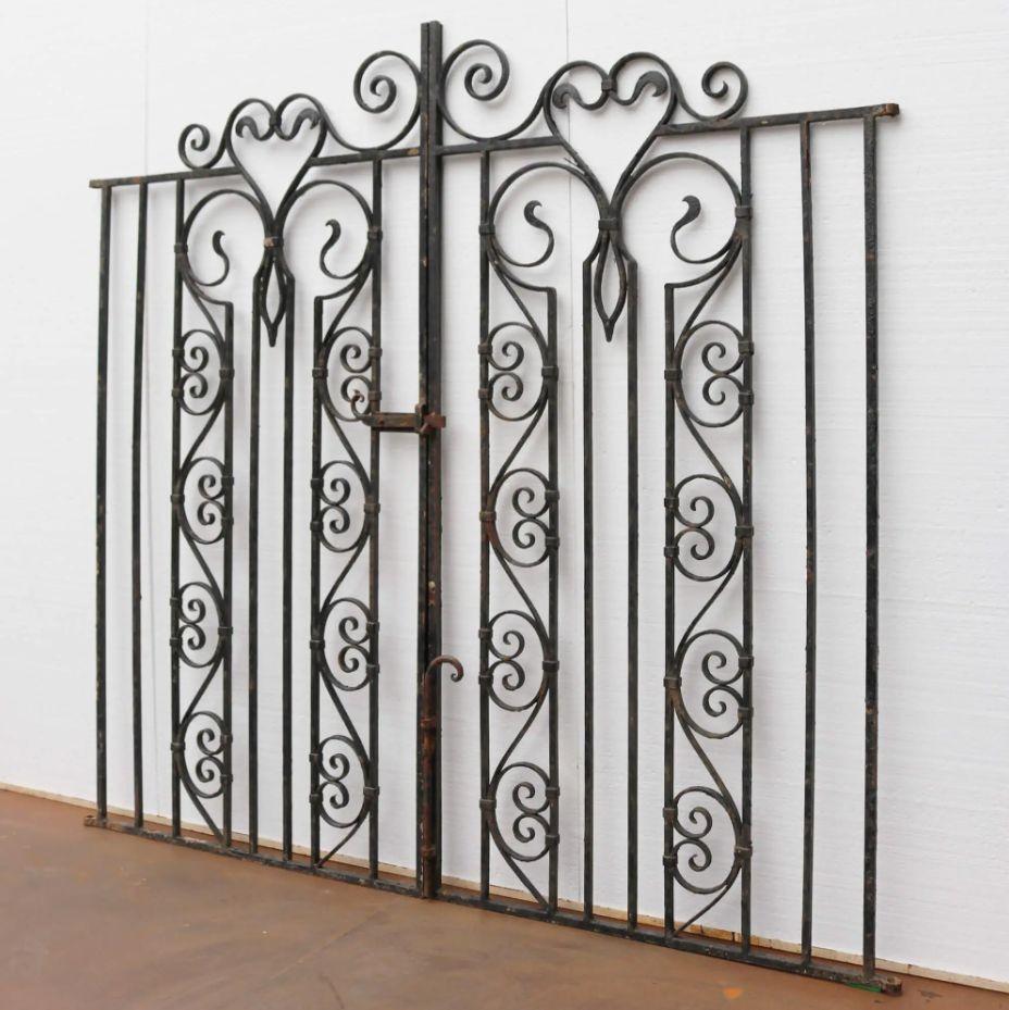 English Tall Victorian Style Wrought Iron Garden Side Gates For Sale