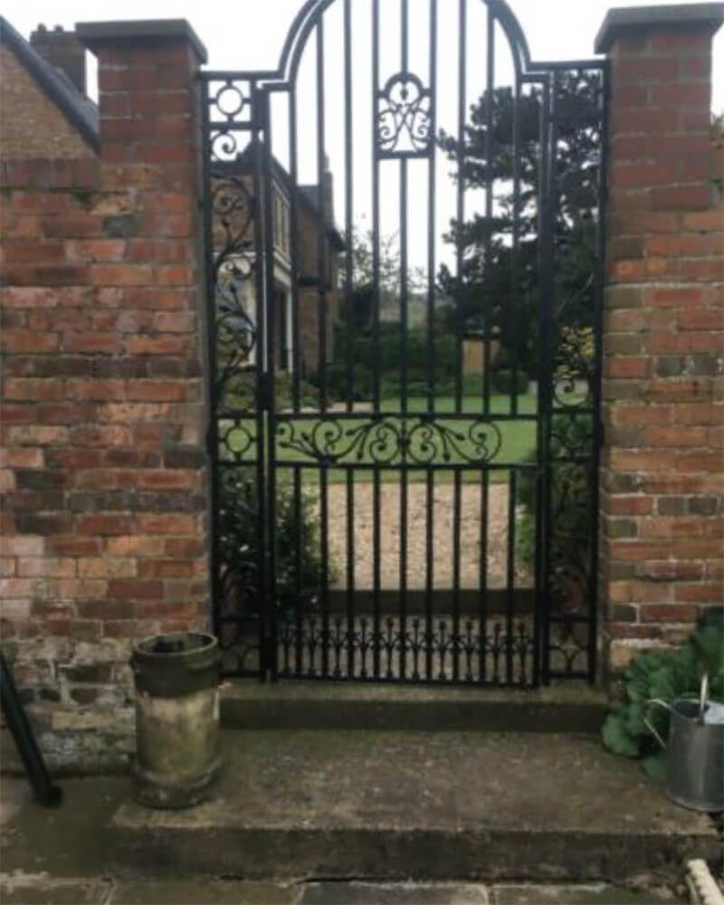 English Tall Victorian Wrought Iron Garden Gate with Frame For Sale
