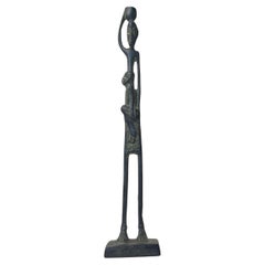 Große afrikanische Vintage-Bronze-Skulptur von Frau und Kind aus Bronze