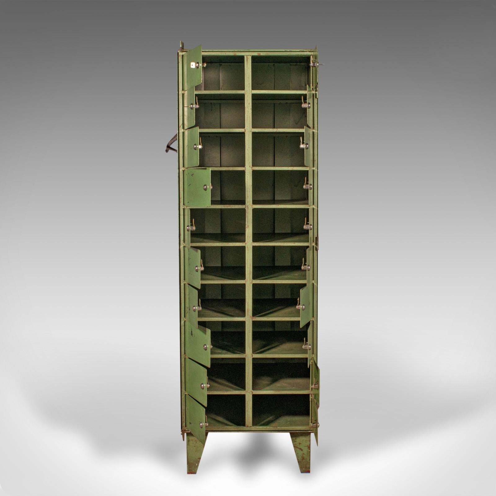 Tall Vintage Bank of Pigeon Holes, German, Steel, 20 Door, Industrial Cabinet In Good Condition For Sale In Hele, Devon, GB