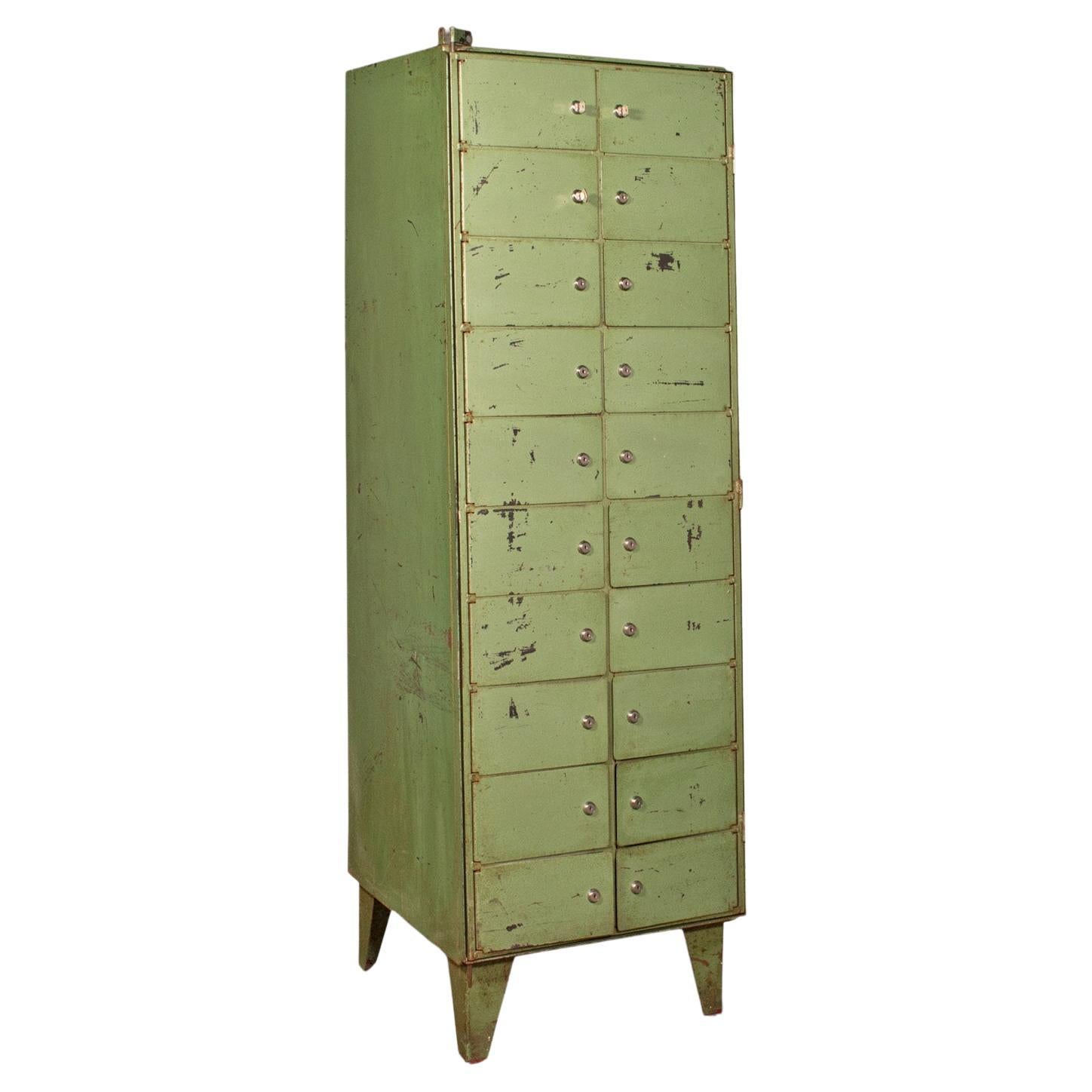 Tall Vintage Bank of Pigeon Holes, German, Steel, 20 Door, Industrial Cabinet For Sale