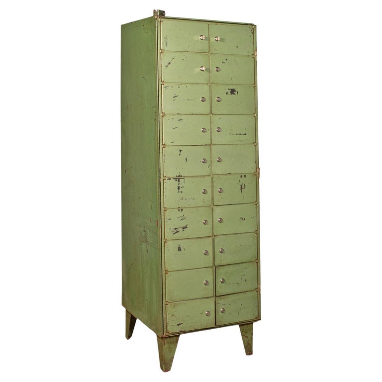 Tall Vintage Bank of Pigeon Holes, German, Steel, 20 Door, Industrial