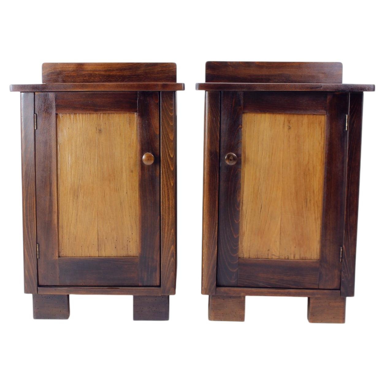 Tall Vintage Bedside Tables In Wood, Czechoslovakia 1930s For Sale