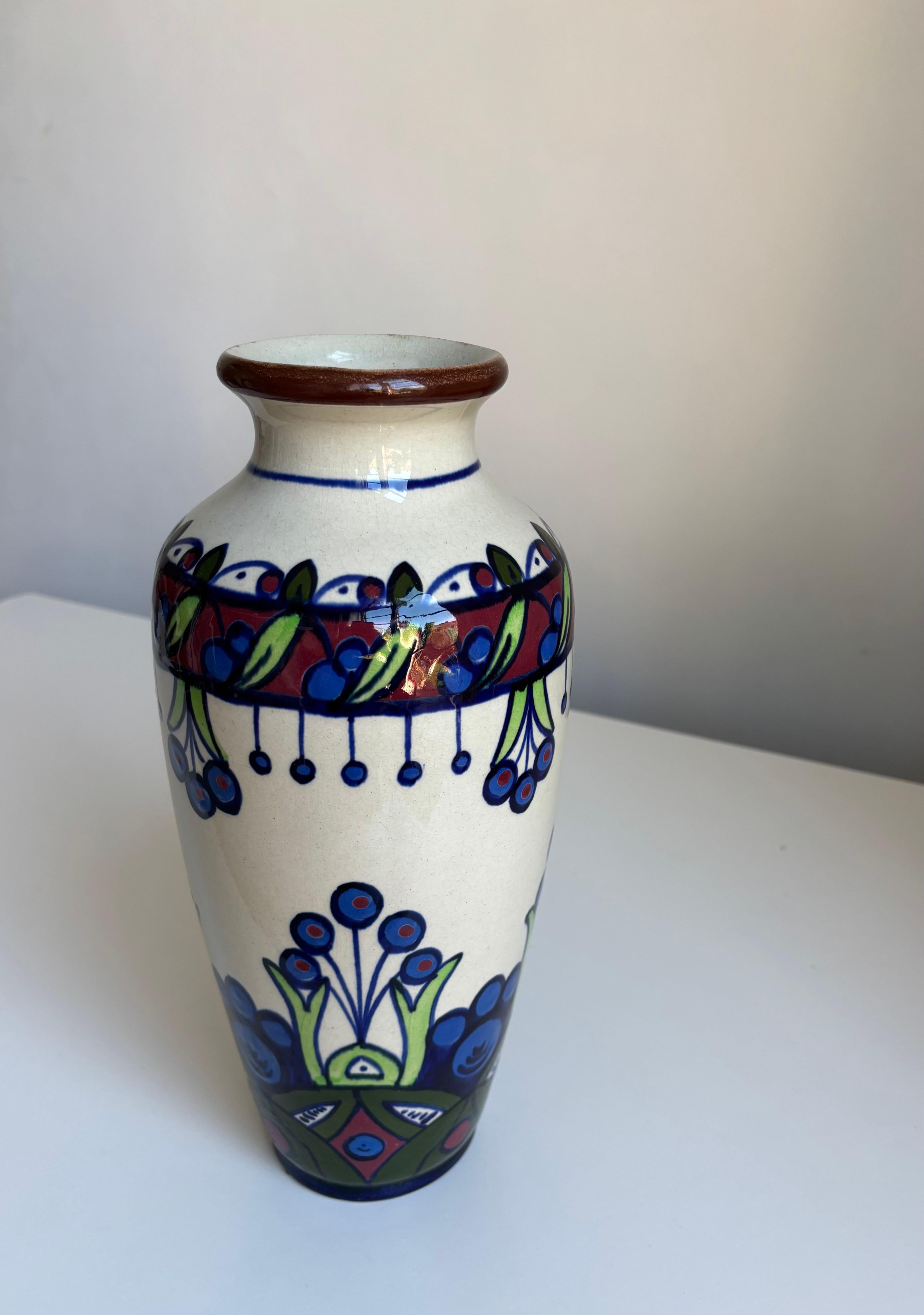Smaltato Vaso alto belga smaltato multicolore d'epoca, anni '50 circa in vendita